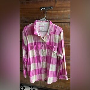 American eagle pink white buffalo plaid 100% cotton Flannel NWOT large